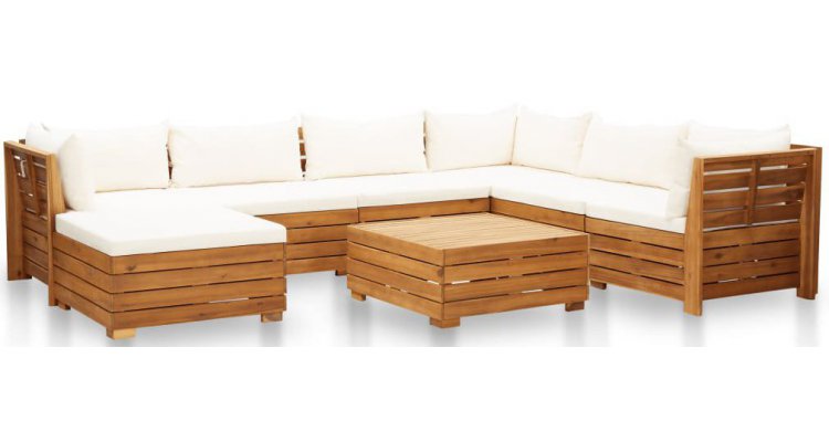 Set mobilier gradina din lemn de acacia, 8 piese, alb crem, pernele incluse Seturi Grădină 2